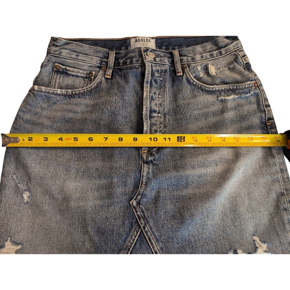 AGOLDE Distressed Denim Mini Skirt Raw Hem Y2K High Rise Festival Size 27 - Picture 4 of 9
